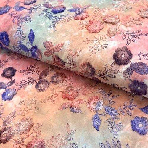 Bavlnená látka TIE DYE EMBROIDERY Poppy design R