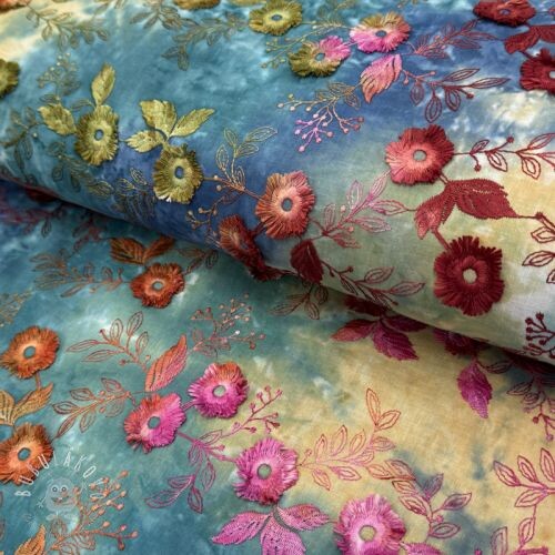 Bavlnená látka TIE DYE EMBROIDERY Poppy design S