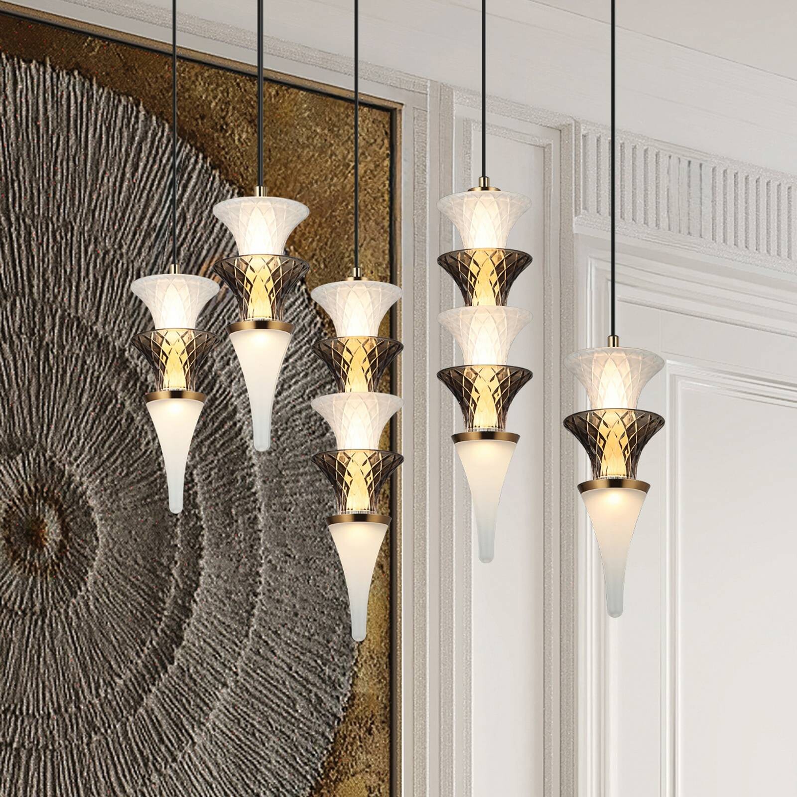 LED závesné svietidlo Venera, výška 29 cm, biela/hnedá, sklo