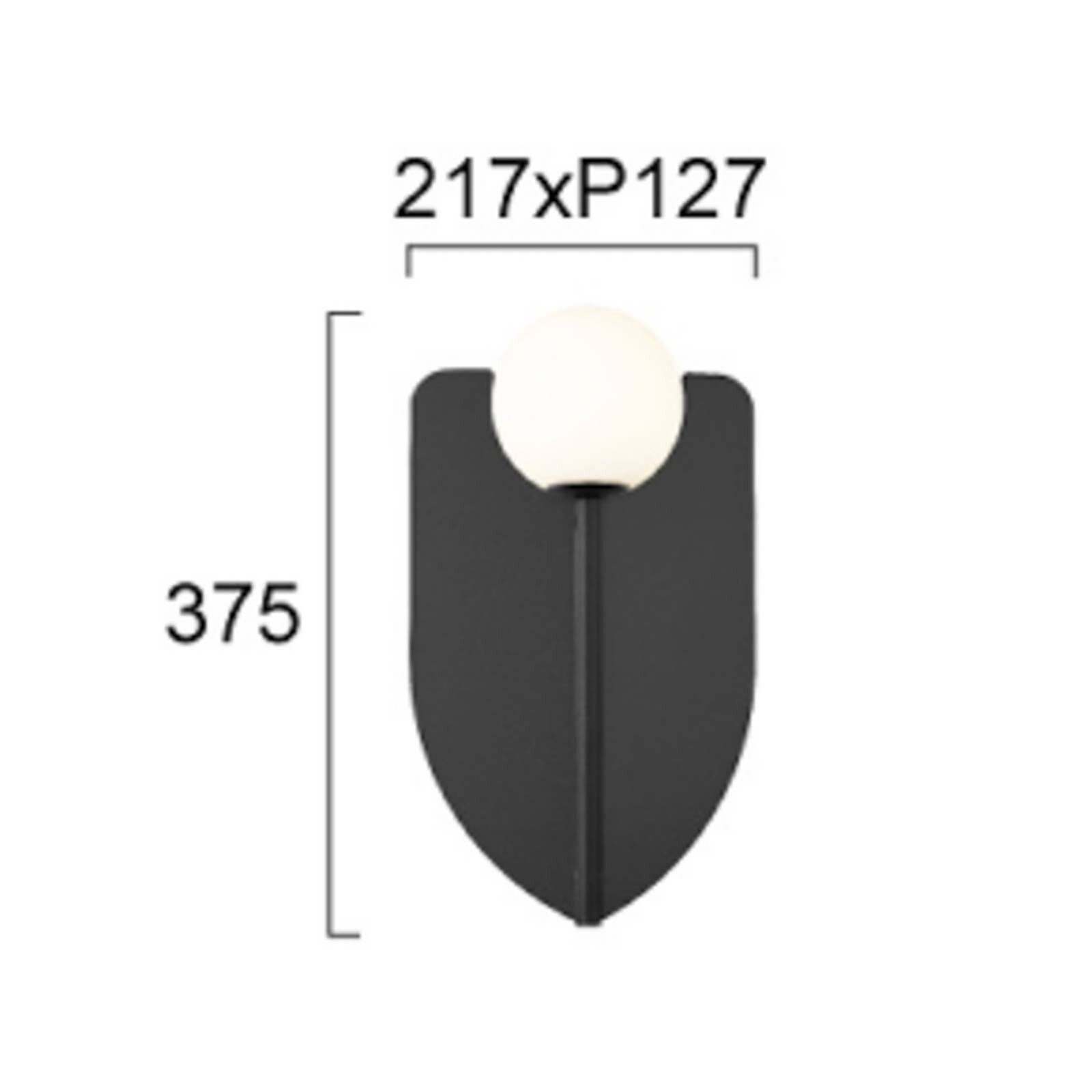 Nástenné svetlo Fedora, výška 37 cm, čierna, kov/sklo