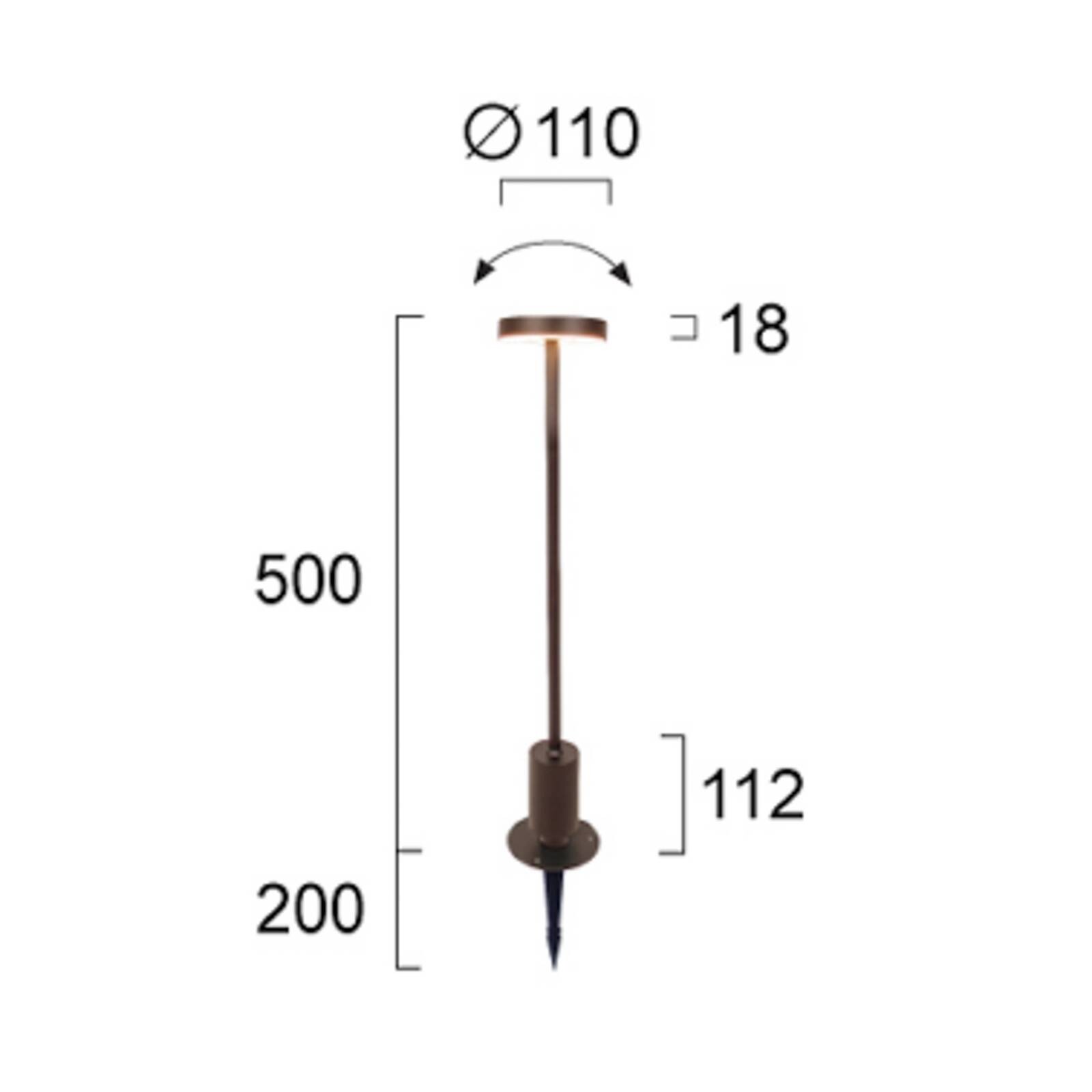 LED lampa s päticou Tango hrdzavohnedá, výška 50 cm kov, zemný kolík