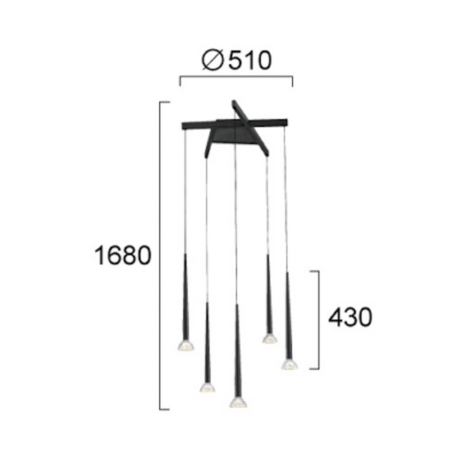 LED závesné svietidlo Rina, čierna/číra, Ø 51 cm, kov, 5-pl.
