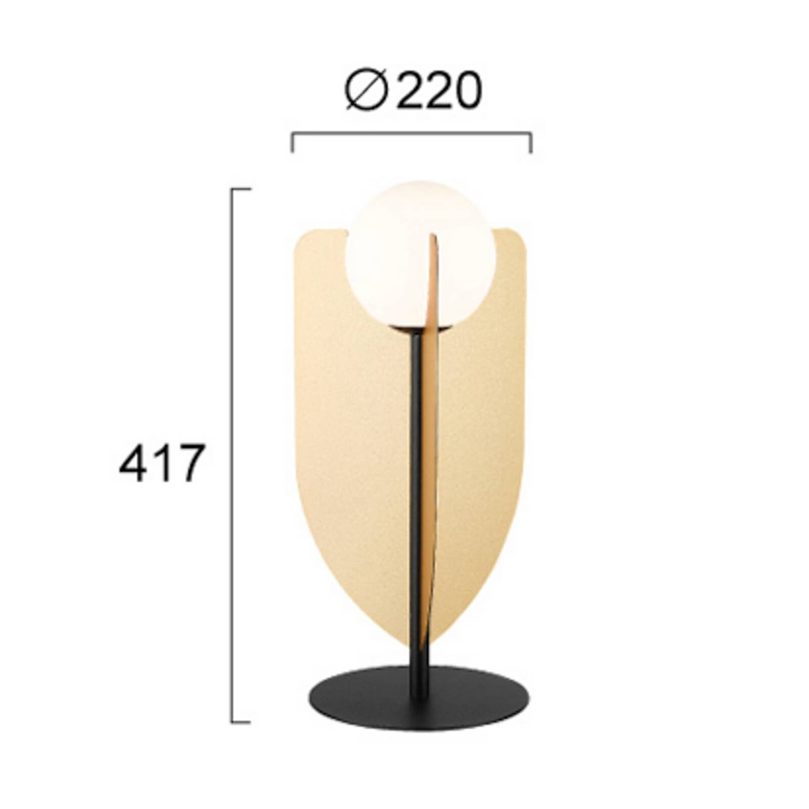 Stolová lampa Fedora, výška 42 cm, zlatá farba, kov/sklo