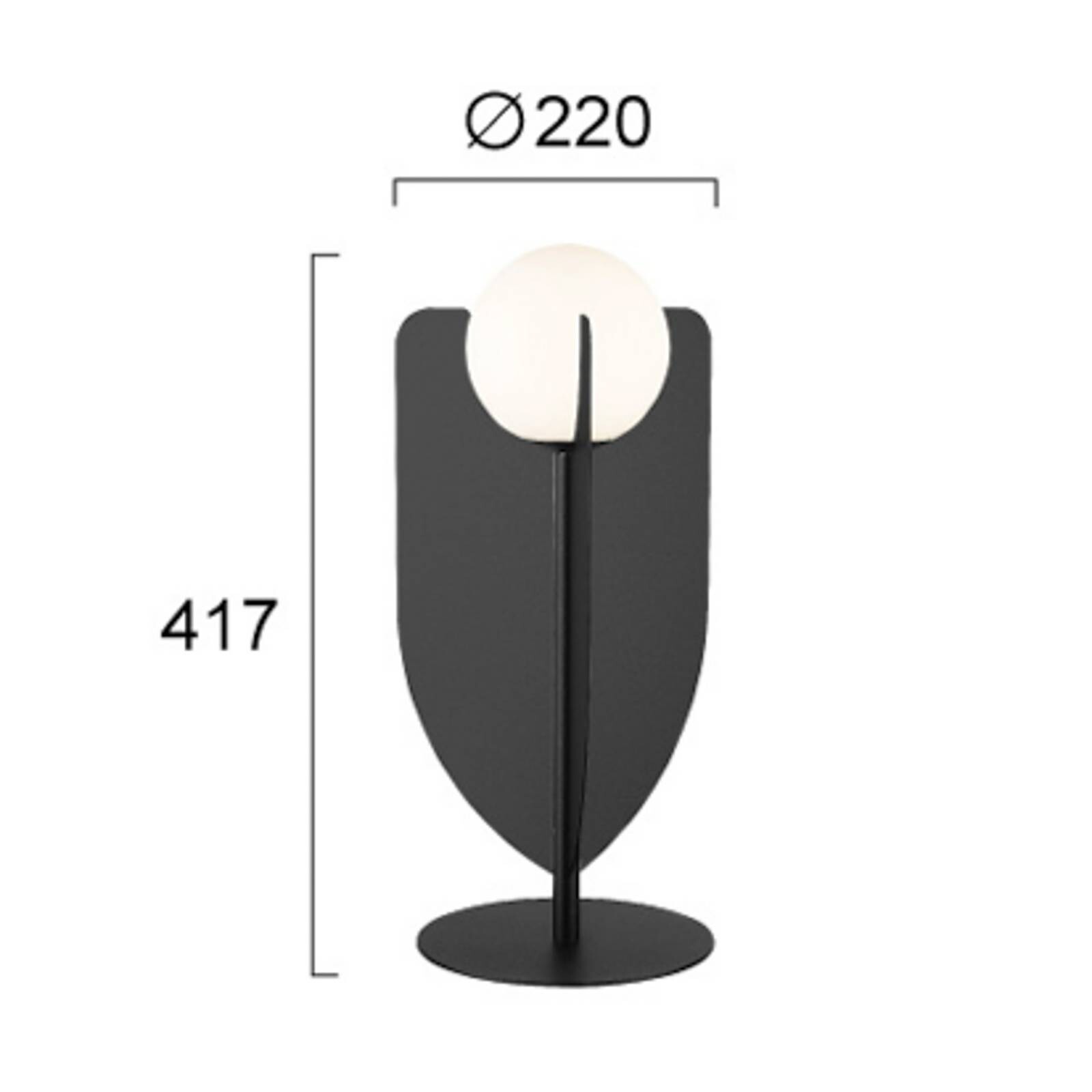 Stolová lampa Fedora, výška 42 cm, čierna, kov/sklo