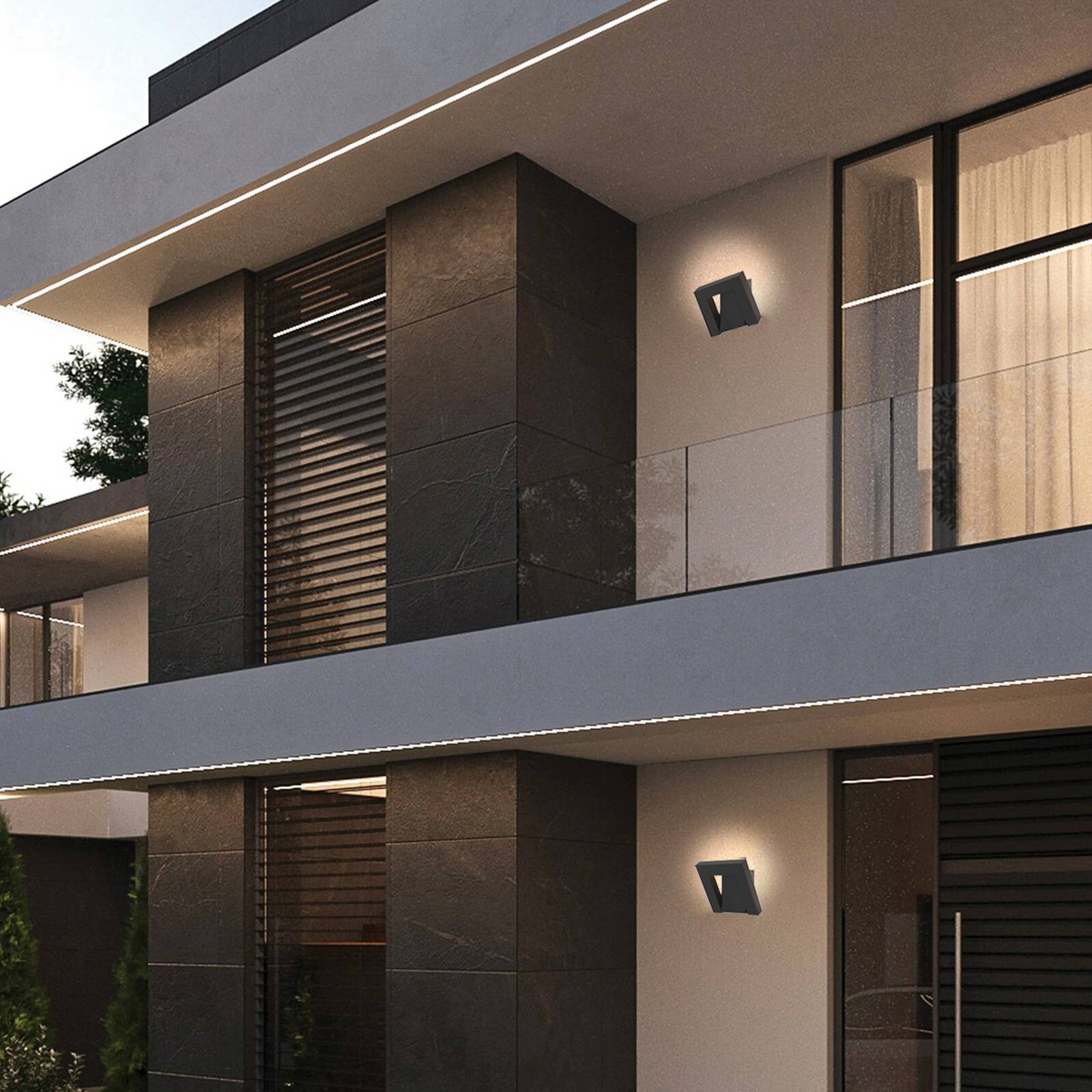 LED vonkajšie nástenné svietidlo Siena, tmavošedá, výška 28 cm, kov