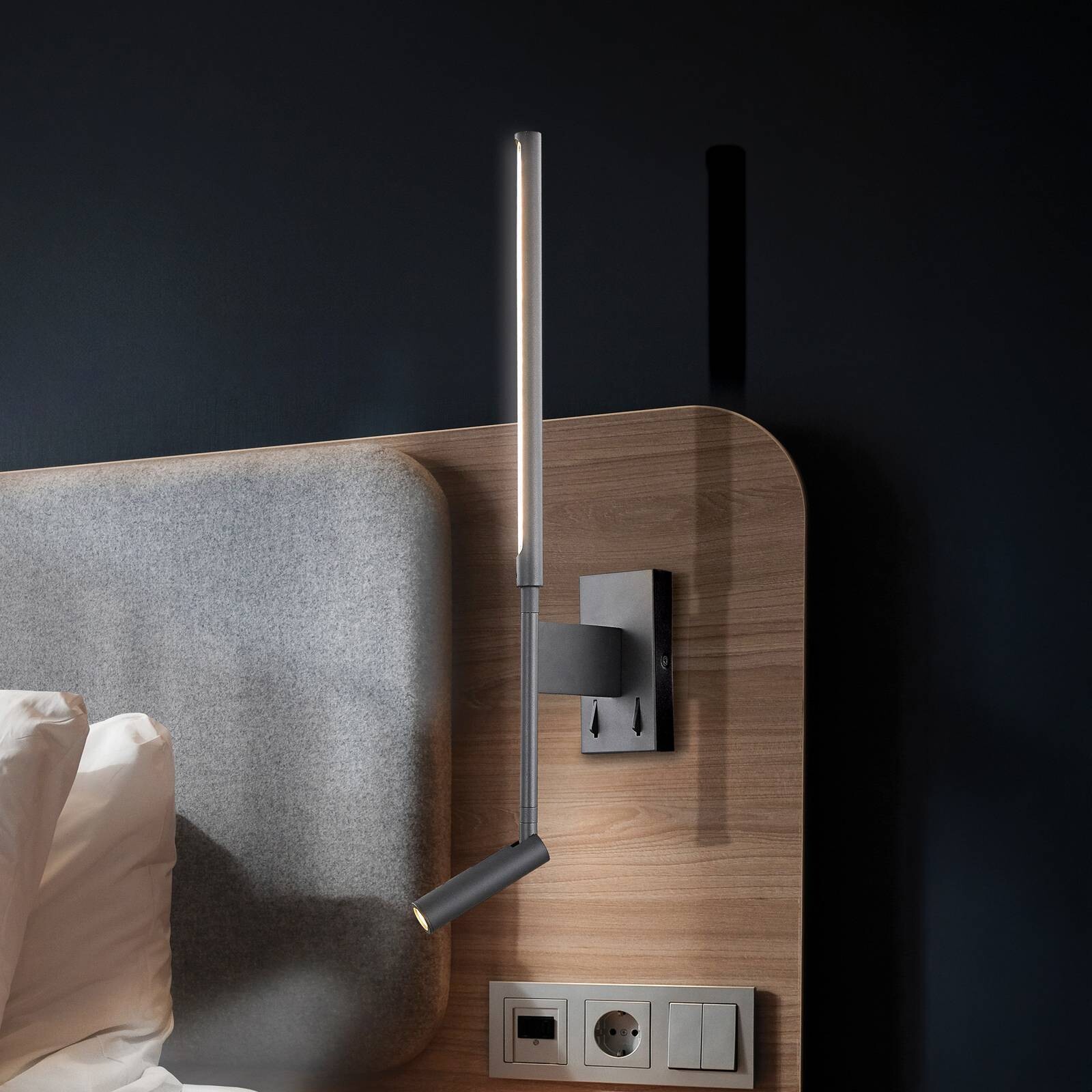 LED nástenné svetlo Nido, čierne, výška 51 cm, kov