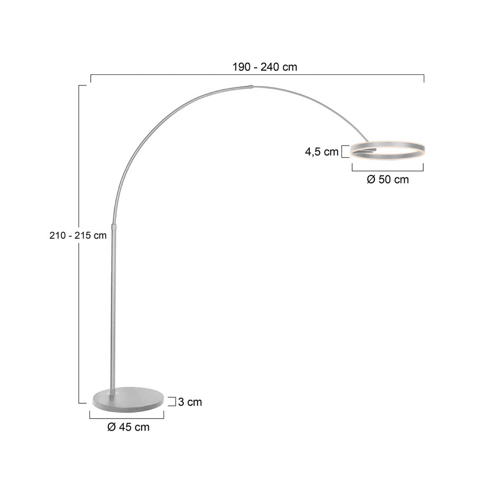 LED oblúkové svietidlo Ringlux, oceľová farba, kov, CCT, stmievač