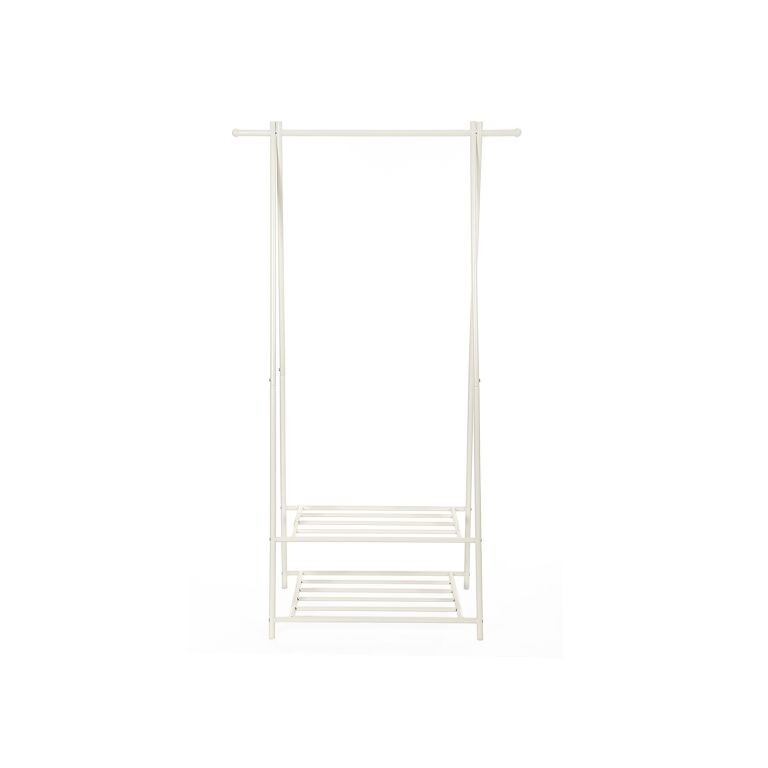 Kovový vešiak na oblečenie s dvoma policami na topánky