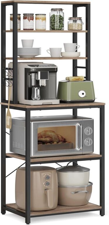 Kuchynský regál 6 políc, rustikálne drevo/čierna, 60×40×167