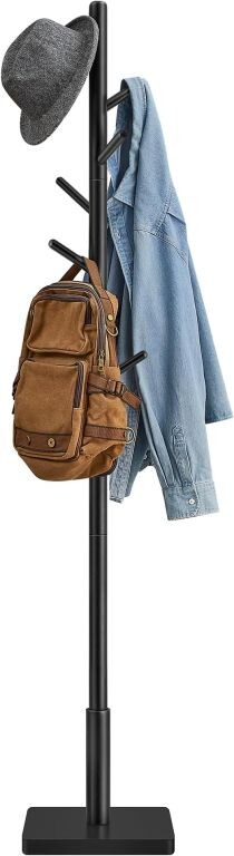 Drevený vešiak na kabáty, 8 háčikov, čierný