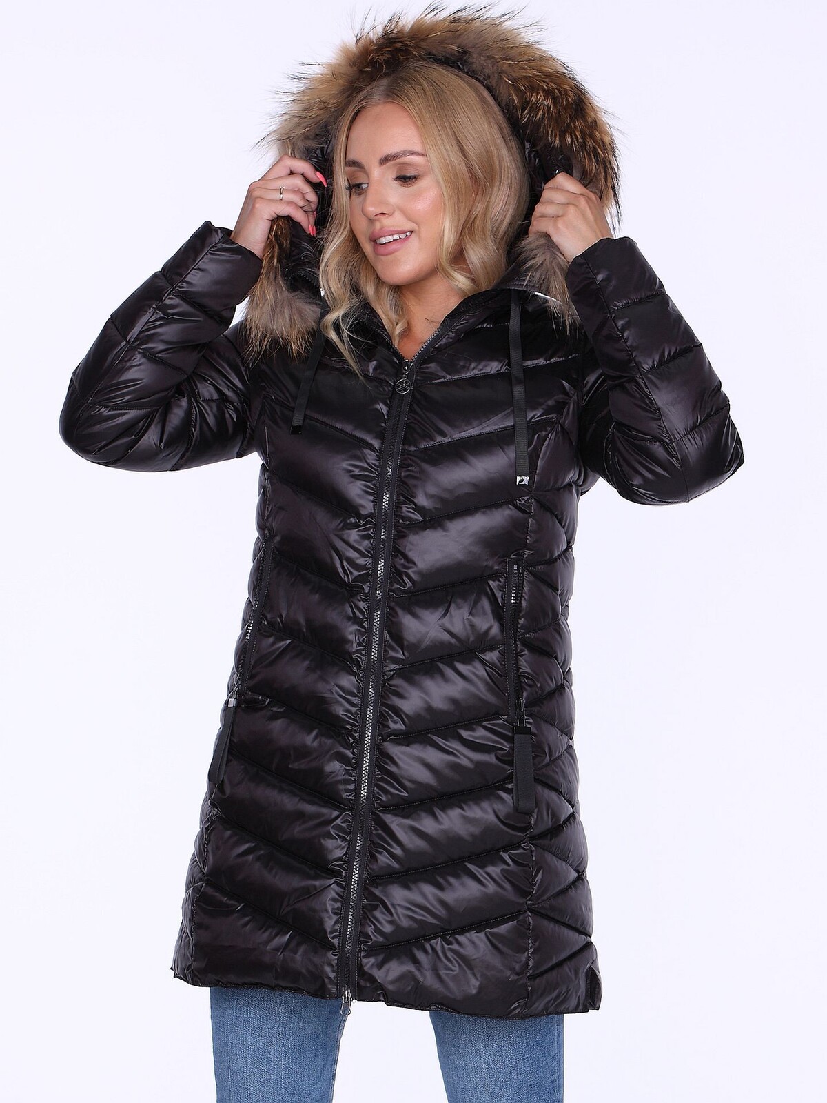 PERSO Woman's Women's winter jacket with natural fur on the hood,casual style