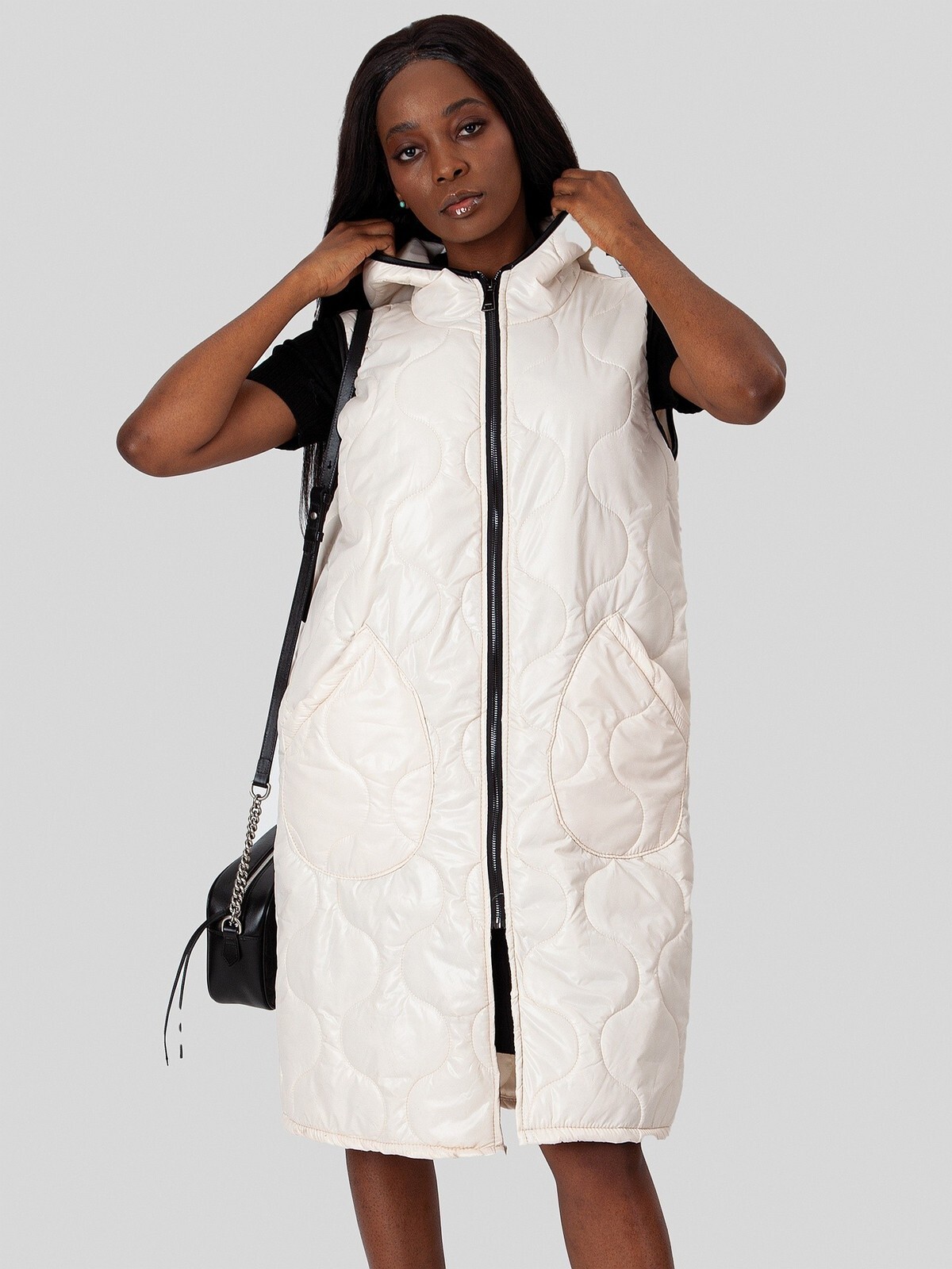 PERSO Woman's Women's long quilted vest with pockets