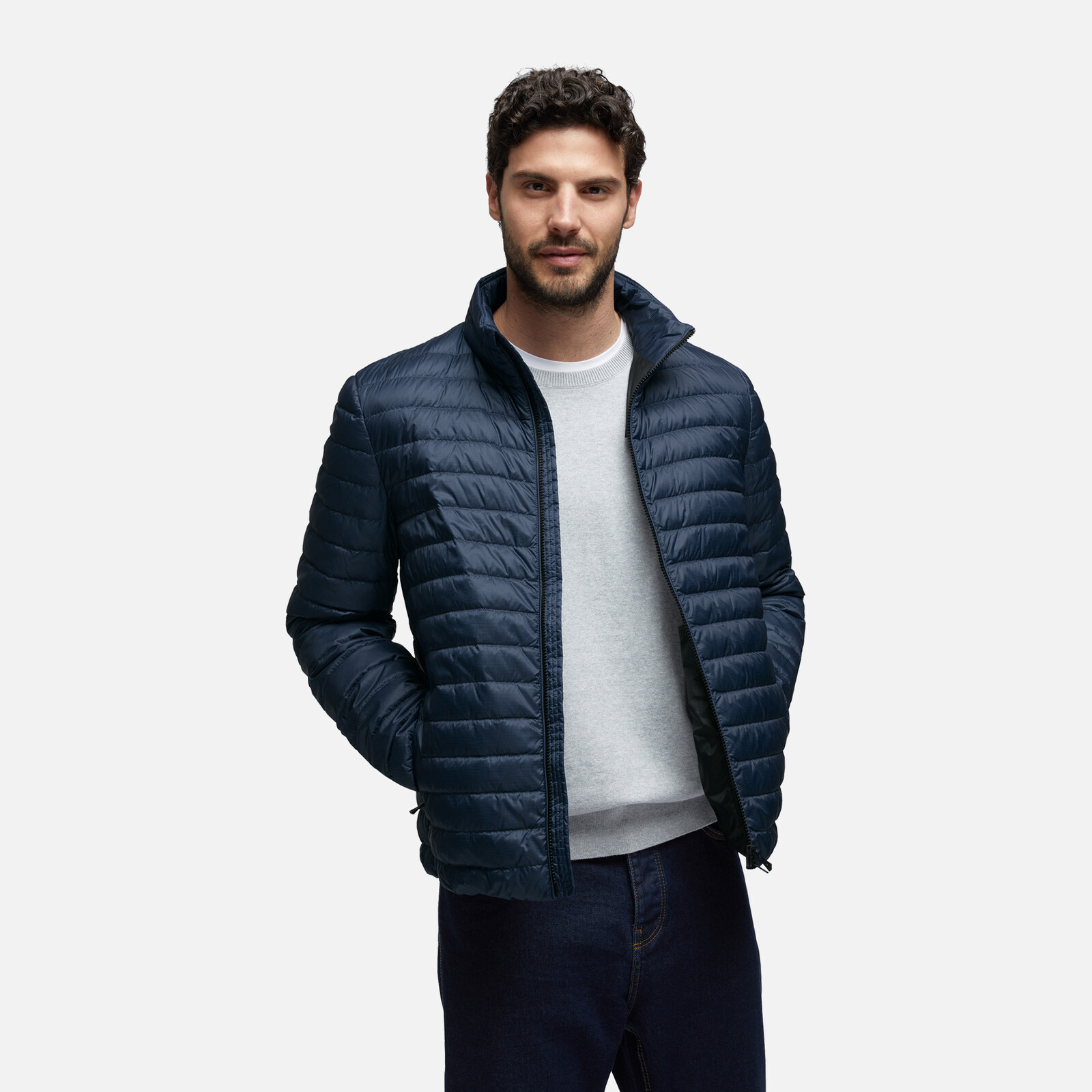 Men's Dark Blue Quilted Jacket Geox Dereck - Mens