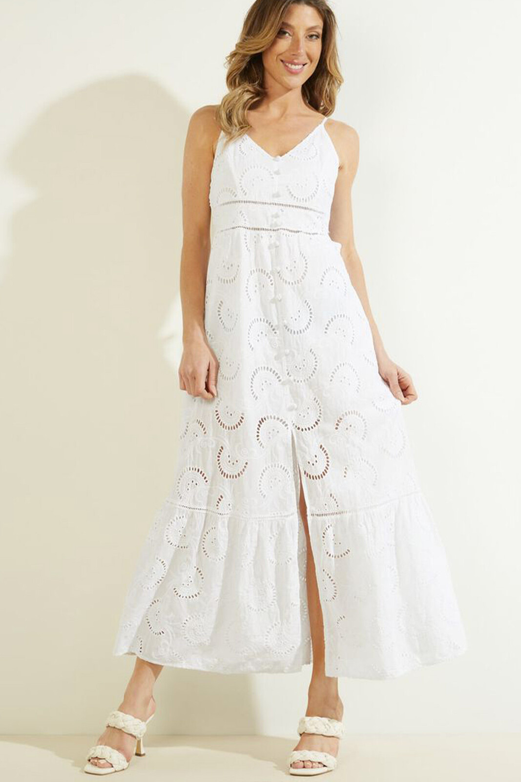 Guess biele maxi šaty s ramienkami