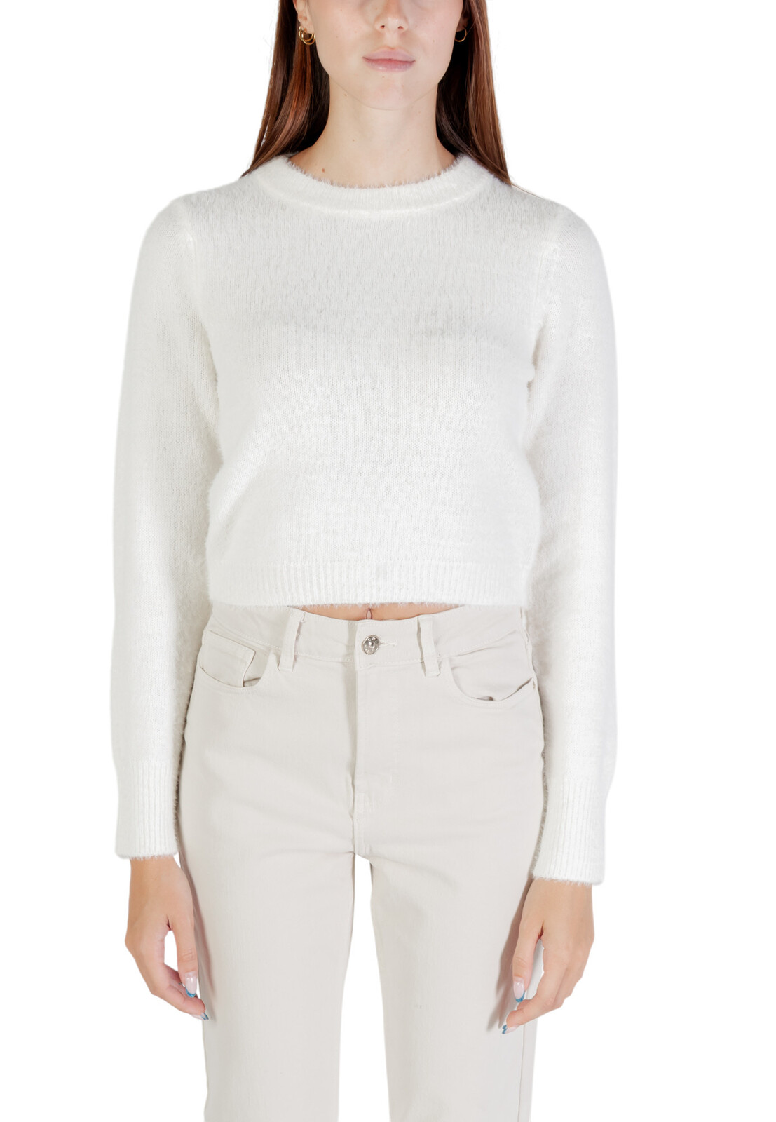 Biely sveter Only s okrúhlym výstrihom