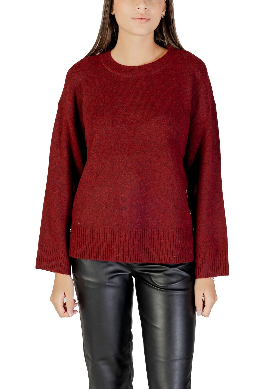 Dámsky bordový sveter s okrúhlym výstrihom