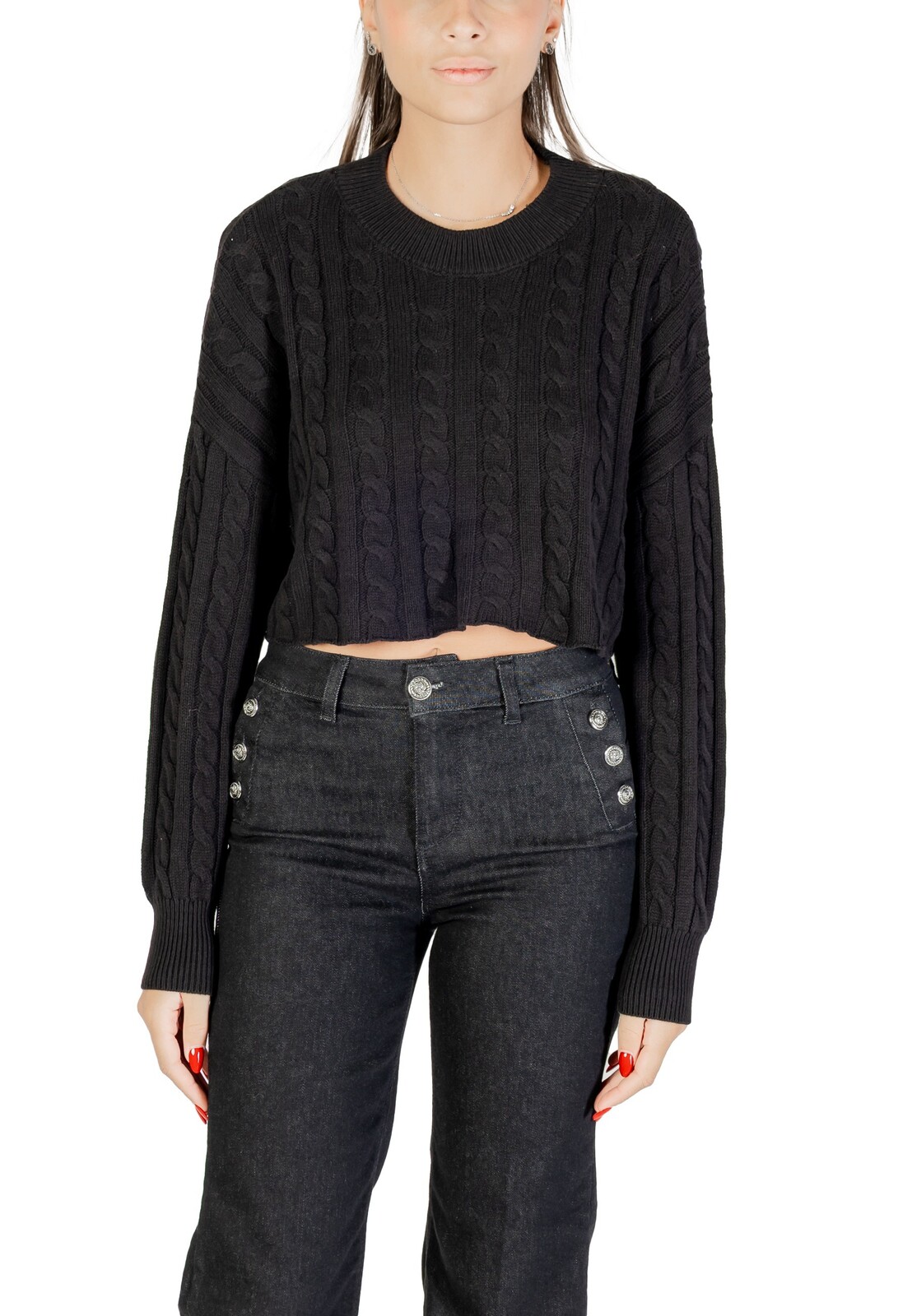 Čierna crop mikina s dlhými rukávmi