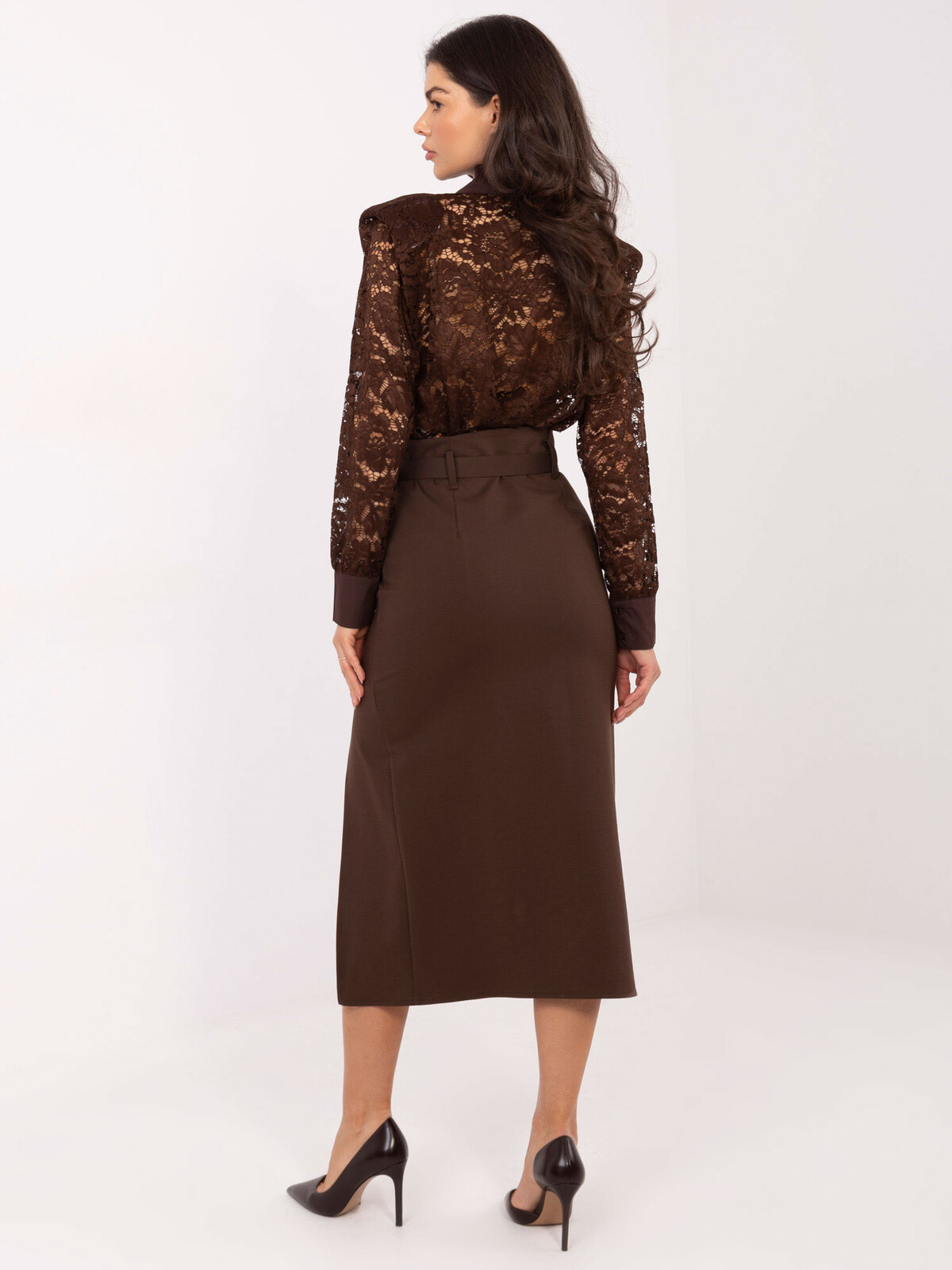 Hnedá midi sukňa s rozparkom