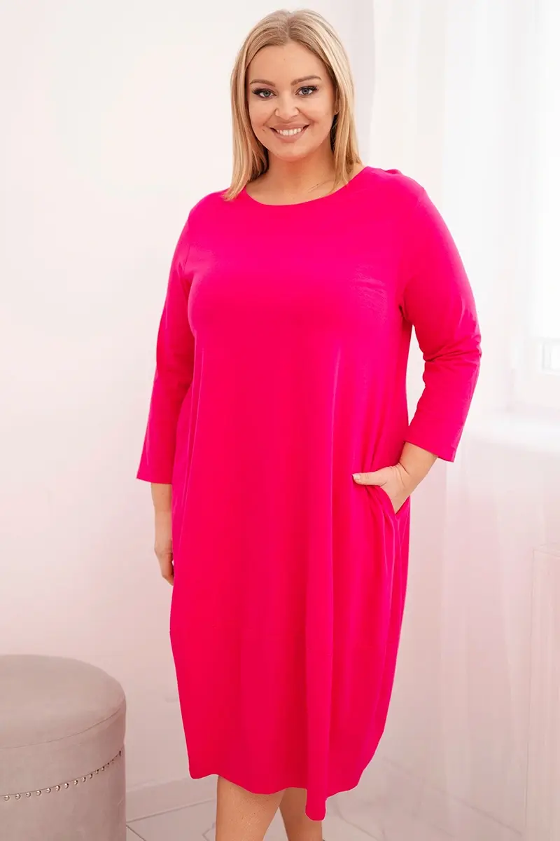 Plus size šaty s vreckami a vyhrnutými rukávmi