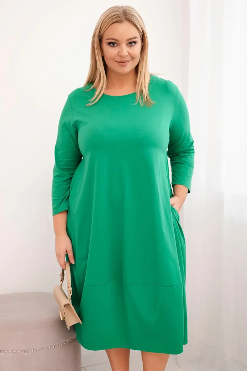 Plus Size dámske šaty s vreckami, zelené