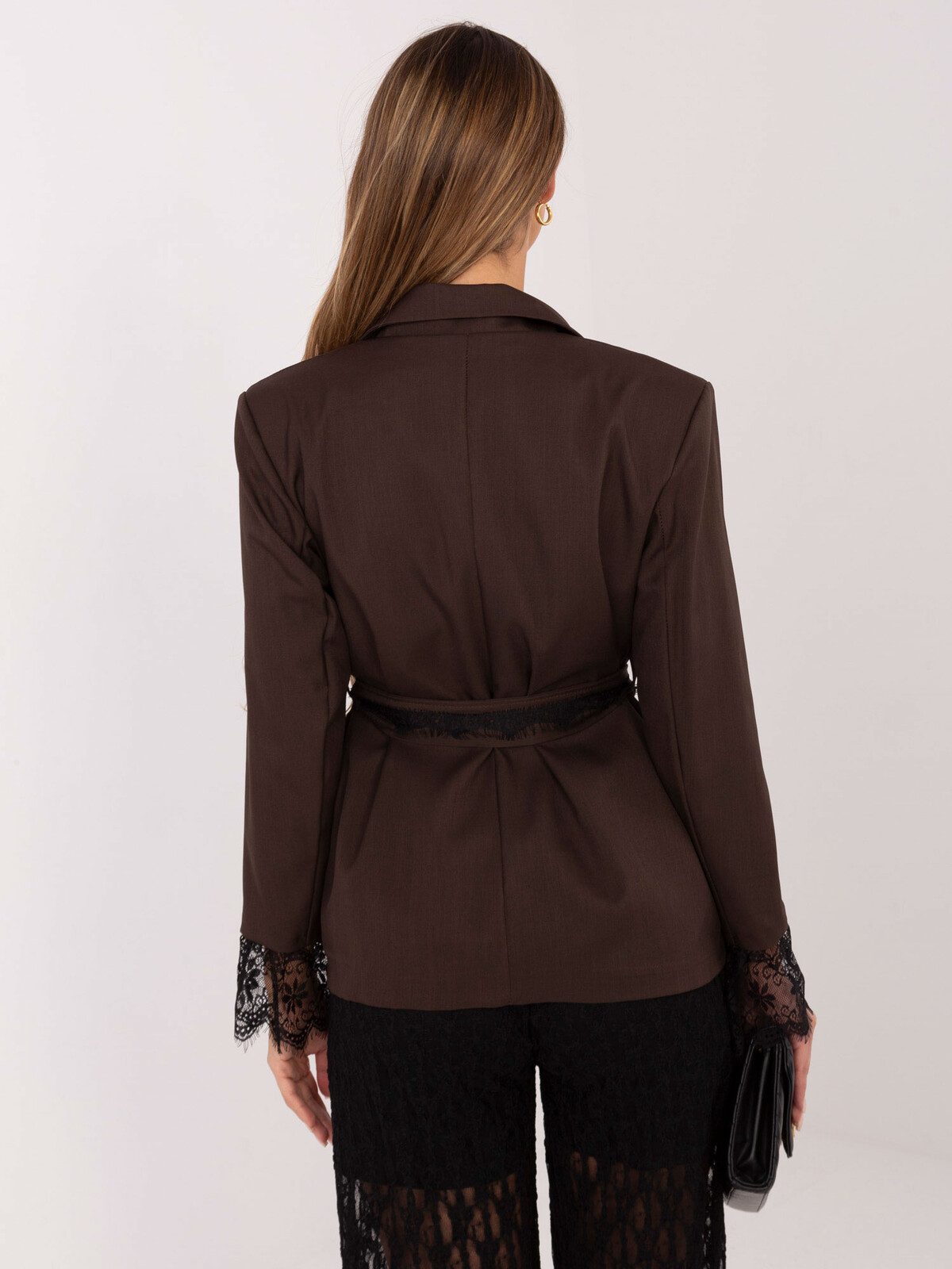 Dámsky tmavohnedý sako s čipkou