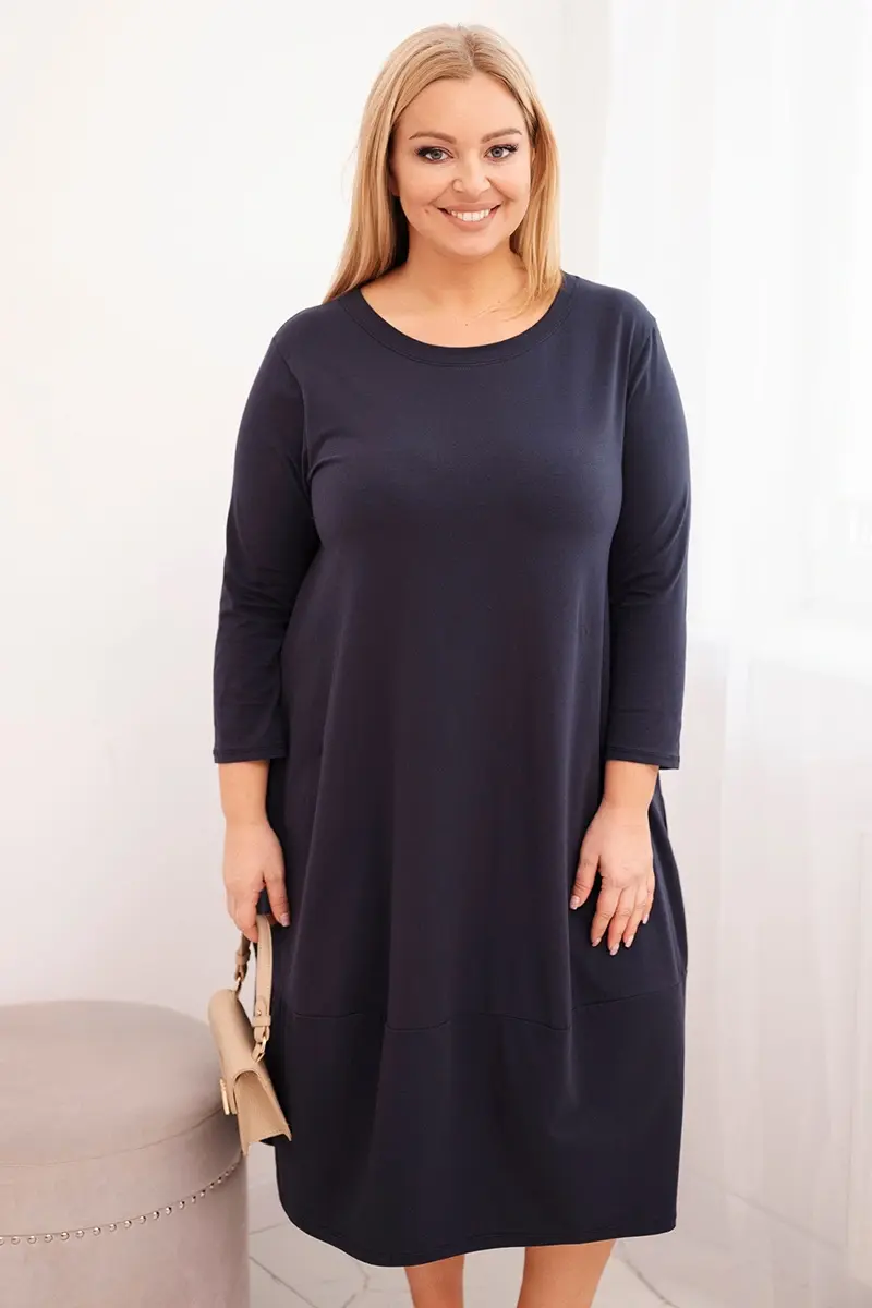 Plus size dámske šaty s vreckami, námornícka modrá