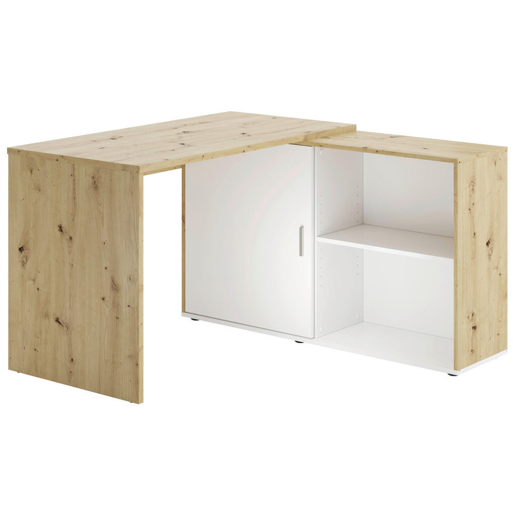 MID.YOU PÍSACÍ STÔL S ÚLOŽ. PRIESTORO, biela, dub artisan, 119/124/75 cm