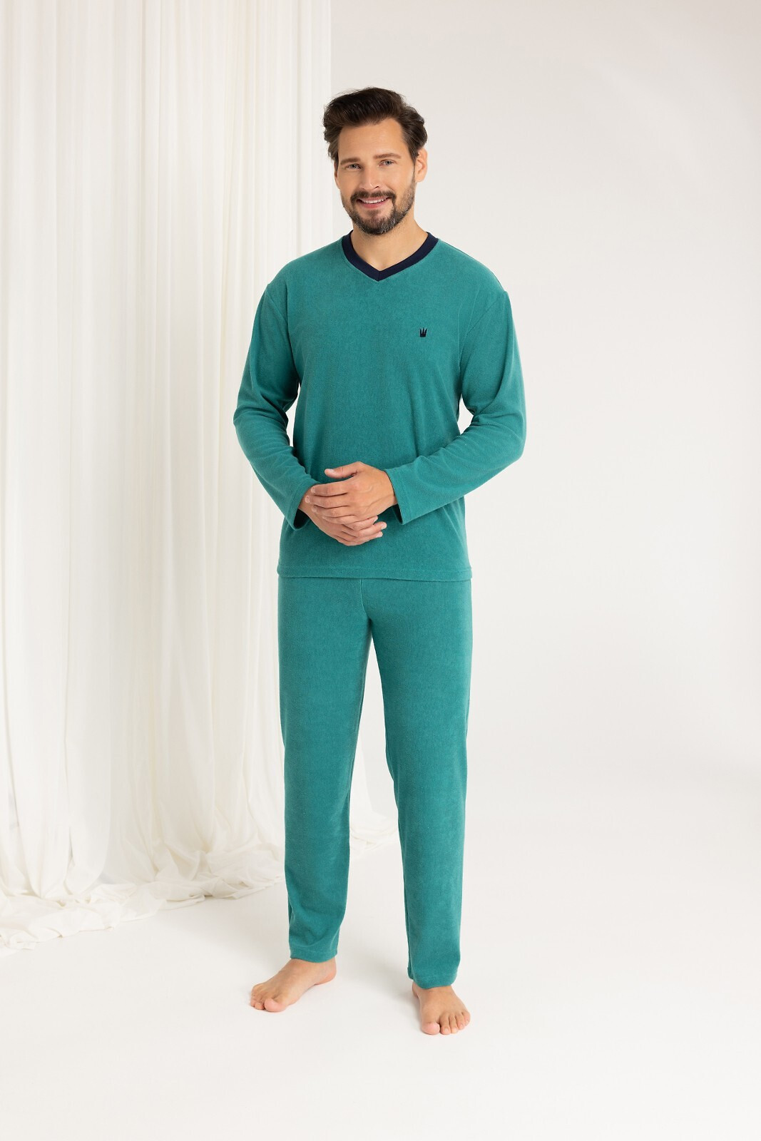 Pánske dlhé froté pyžamo Regina 489 M-XL tmavě modrá L