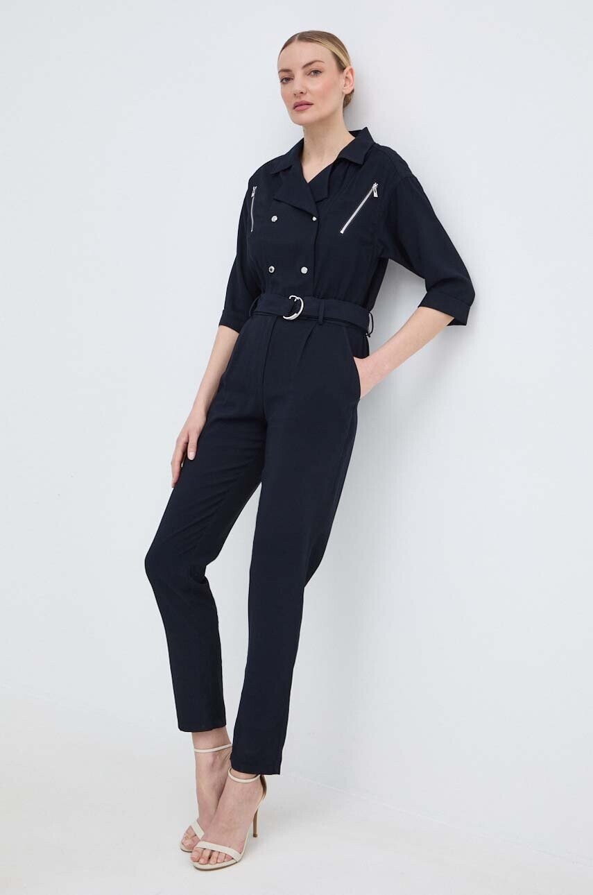 Overal Morgan PLOUM tmavomodrá farba, v výstrih, PLOUM,