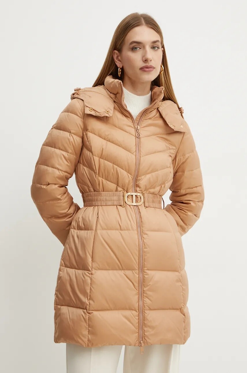 Páperová bunda Twinset dámska, ružová farba, prechodná, 242TP2182