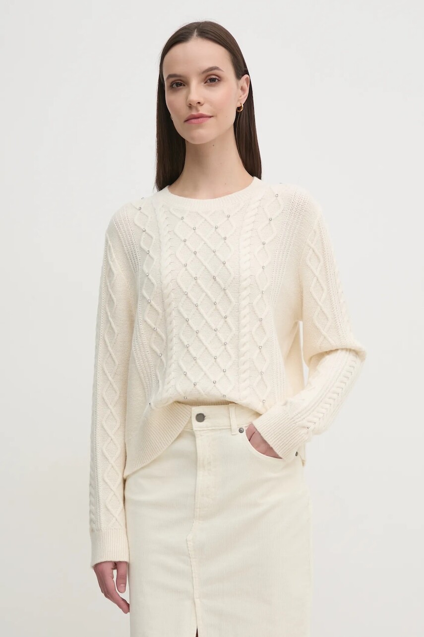 Sveter s prímesou vlny United Colors of Benetton dámsky, béžová farba, 1QCSD10CC