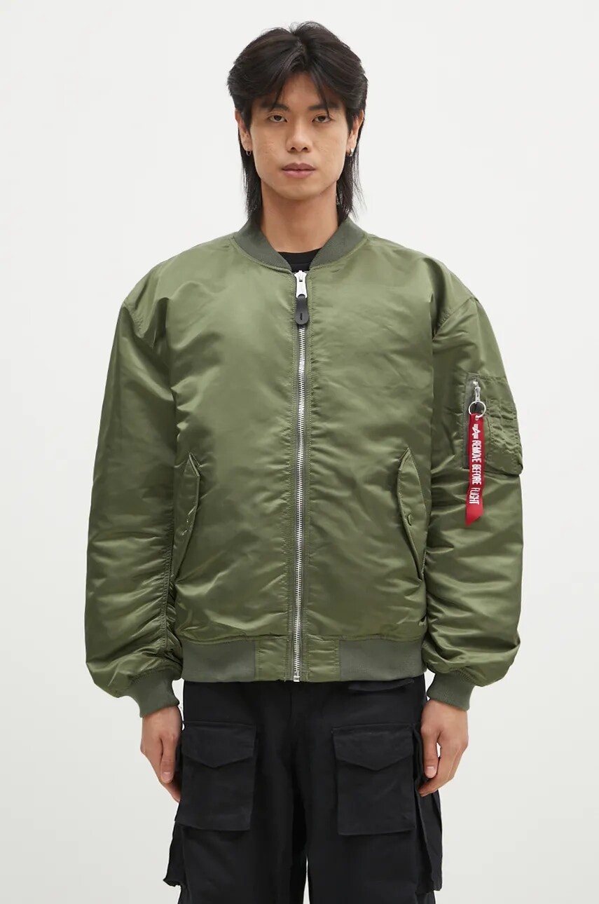 Bunda Alpha Industries MA-1 CS pánska, zelená farba, prechodná, oversize, 136136