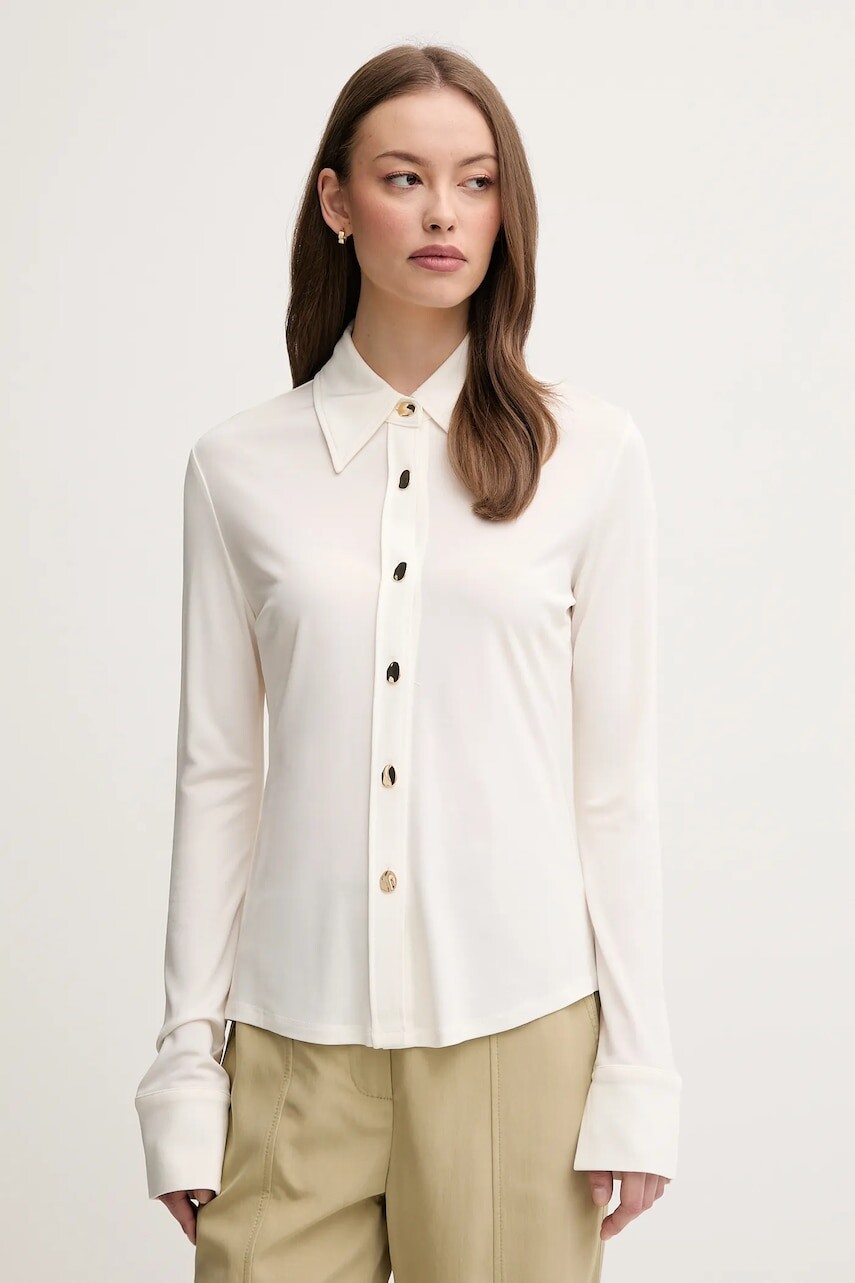 Košeľa Sisley béžová farba, regular, s klasickým golierom, 5FNTLQ08K