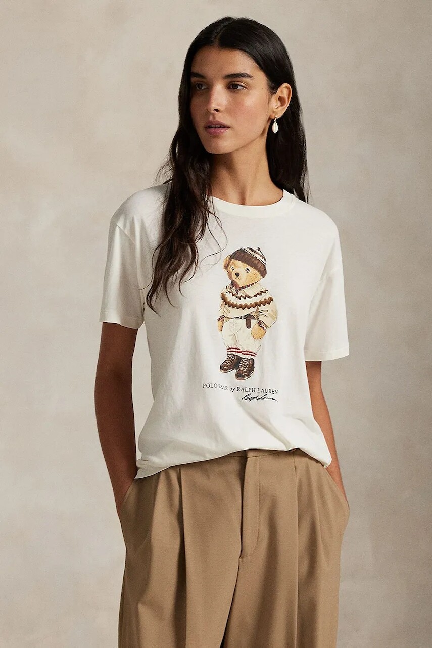 Bavlnené tričko Polo Ralph Lauren dámske, biela farba, 211A87162