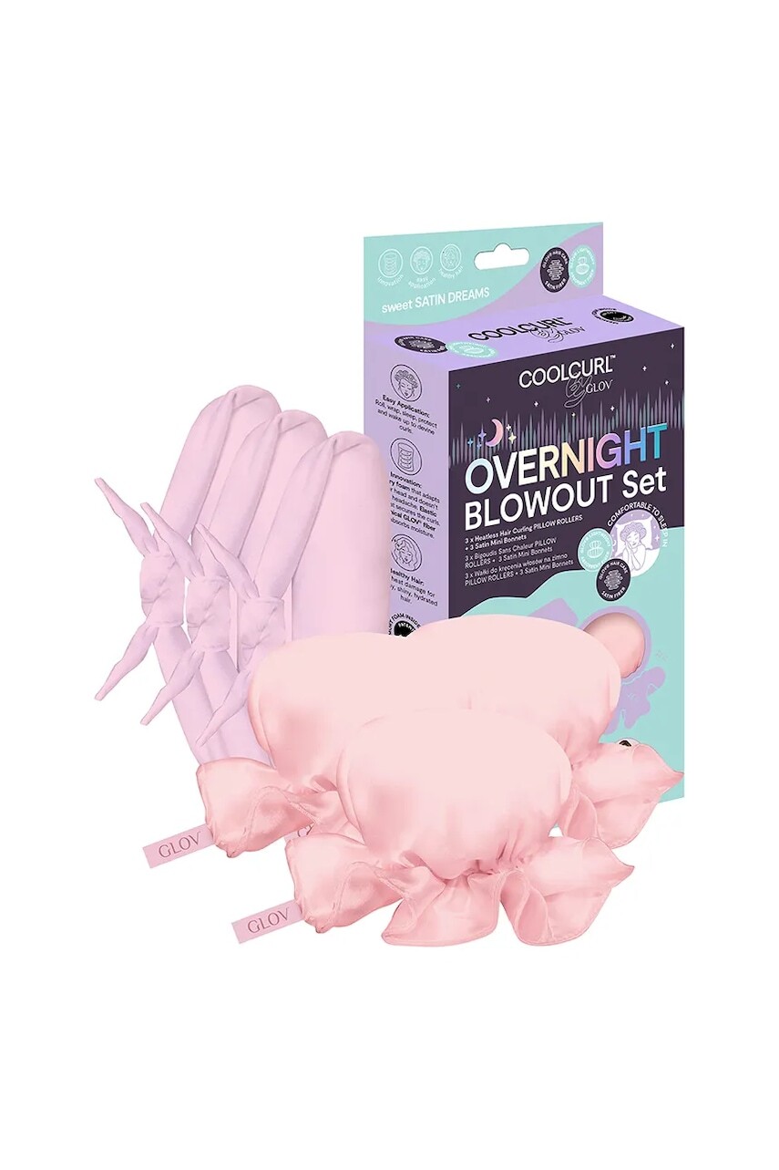 Sada na úpravu vlasov GLOV CoolCurl Overnight Blowout ružová farba
