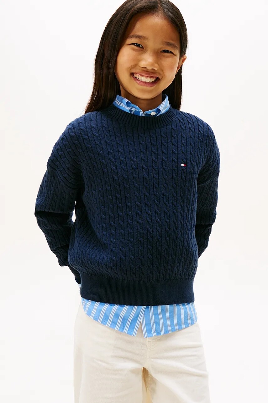 Detský bavlnený sveter Tommy Hilfiger tmavomodrá farba, KG0KG08848