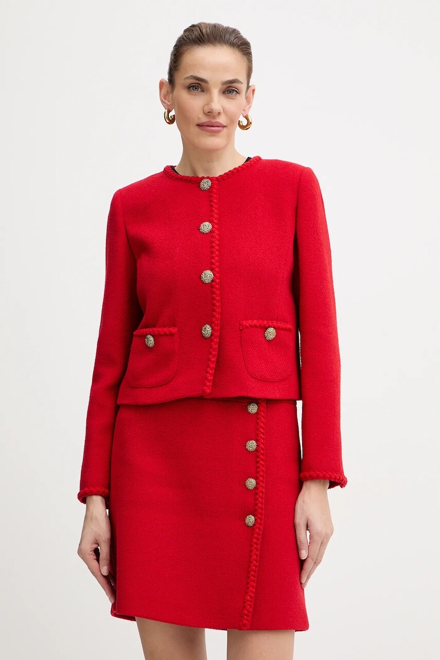 Bunda s prímesou vlny Luisa Spagnoli červená farba, jednoradová, jednofarebná, 542705