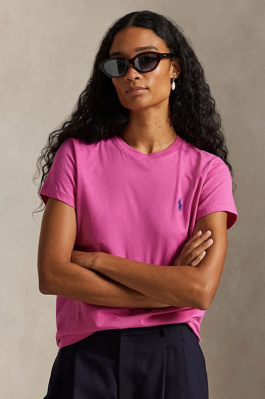 Bavlnené tričko Polo Ralph Lauren dámske, ružová farba, 211B14605