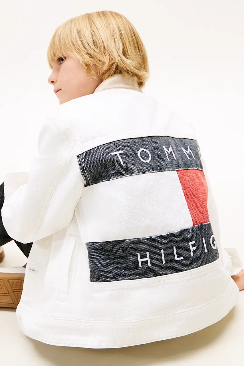 Detská rifľová bunda Tommy Hilfiger béžová farba, KB0KB10082