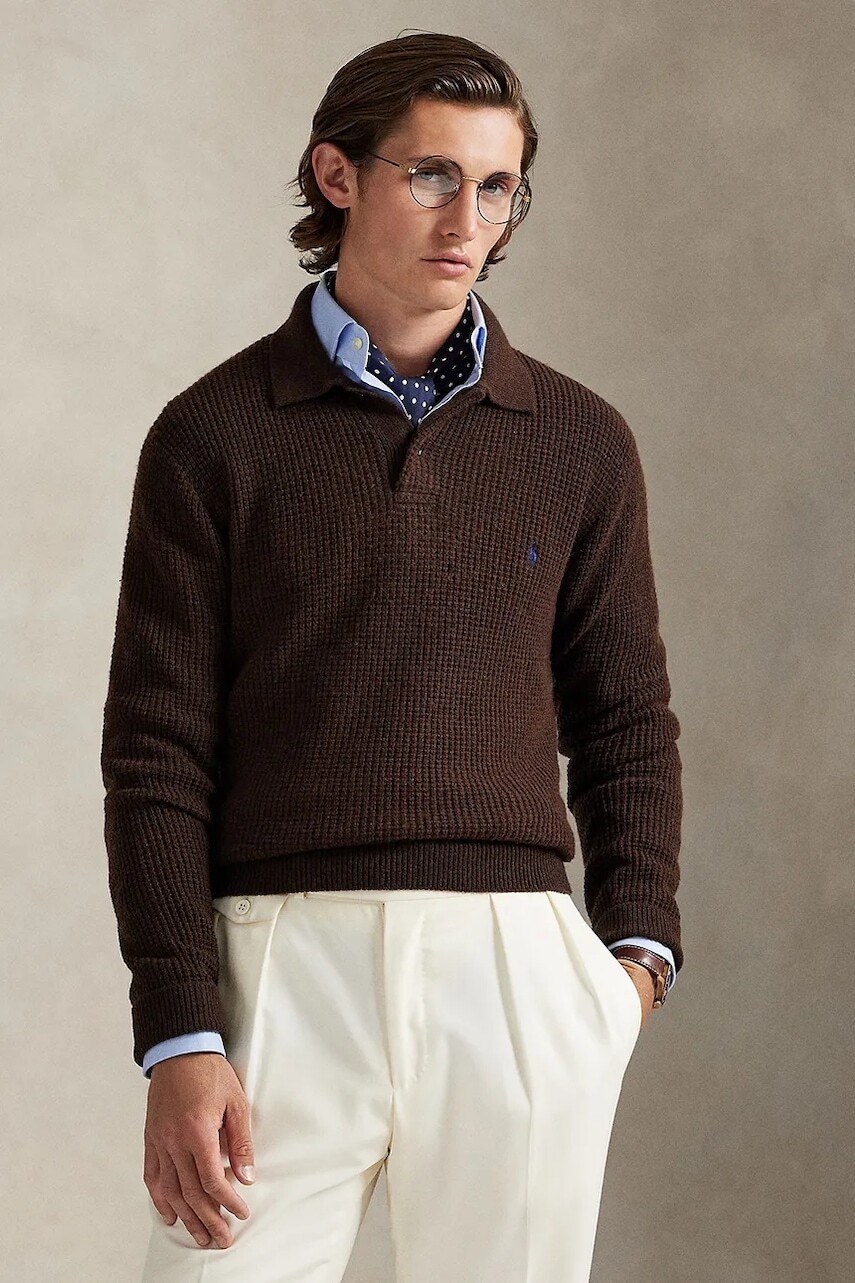 Sveter s prímesou vlny Polo Ralph Lauren hnedá farba, 710979110