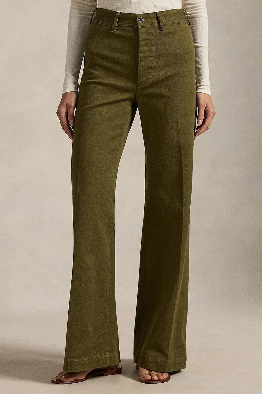 Nohavice Polo Ralph Lauren zelená farba, široké, vysoký pás, 211A10723