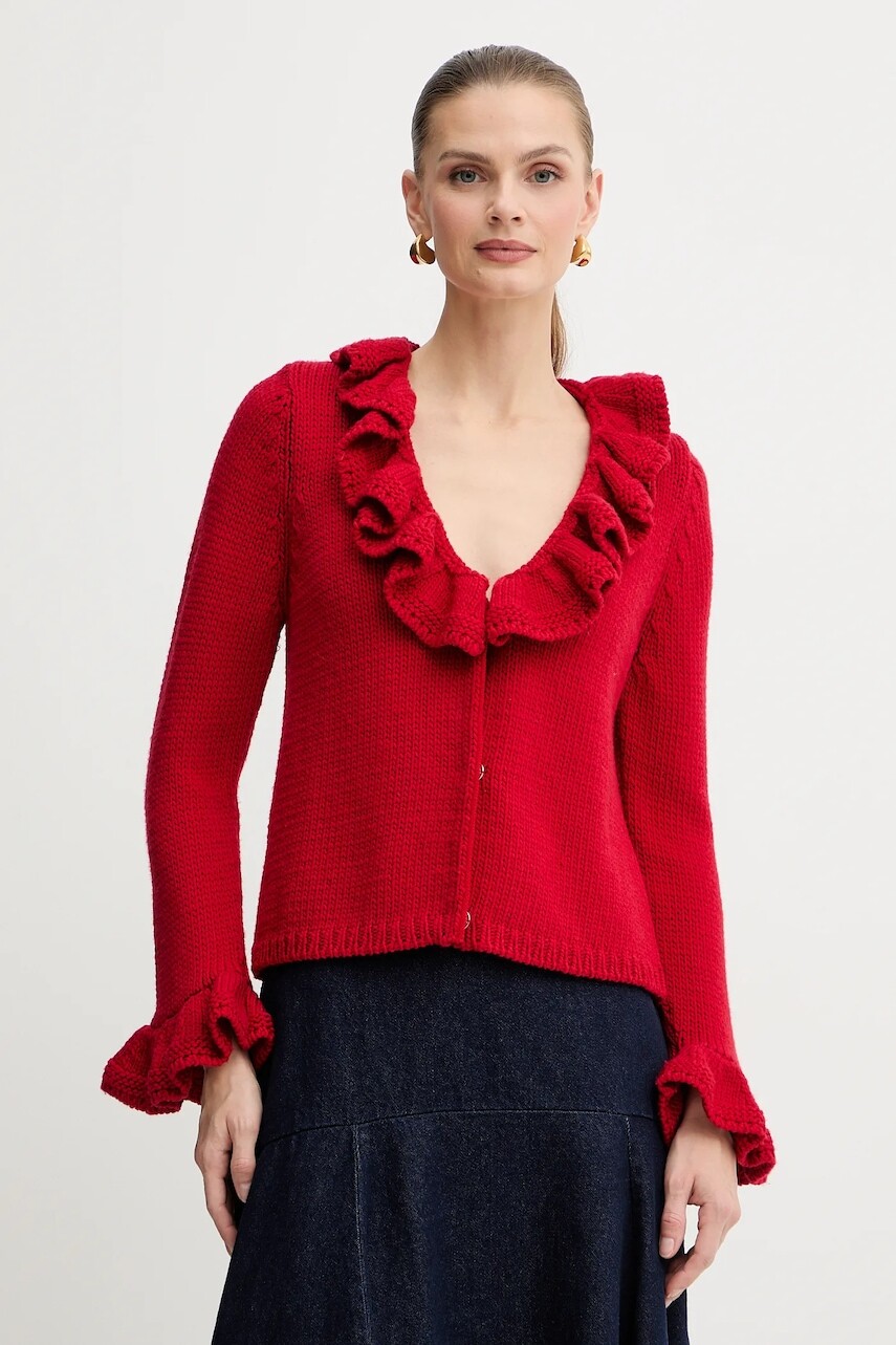 Vlnený kardigán Luisa Spagnoli červená farba, teplé, 100274