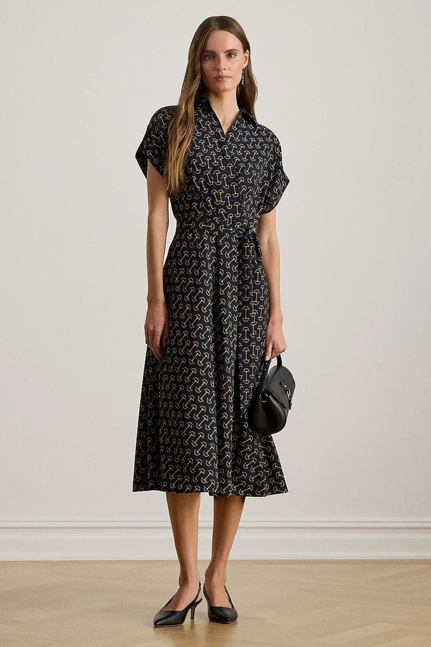 Šaty Lauren Ralph Lauren tmavomodrá farba, midi, áčkový strih, 200P03557