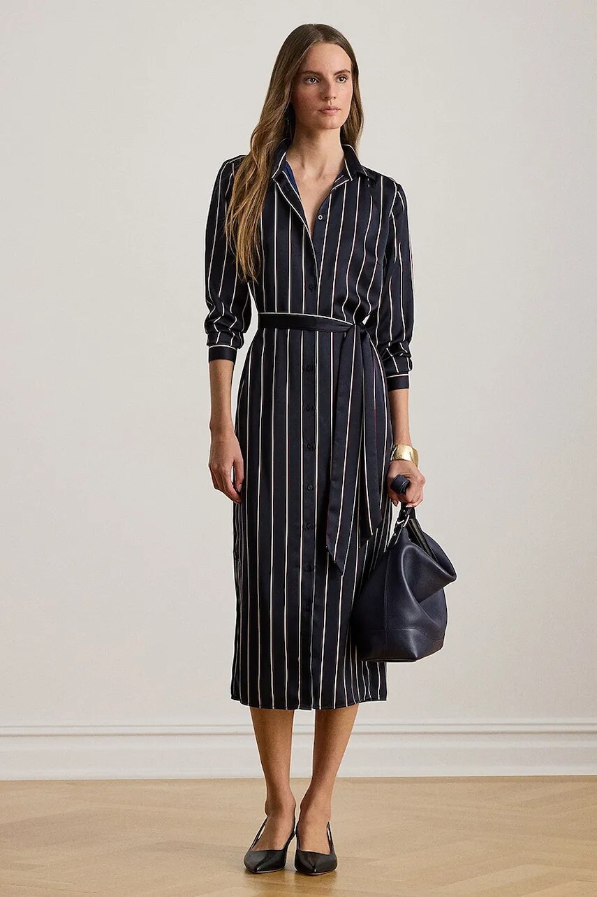 Šaty Lauren Ralph Lauren tmavomodrá farba, midi, áčkový strih, 200P03569