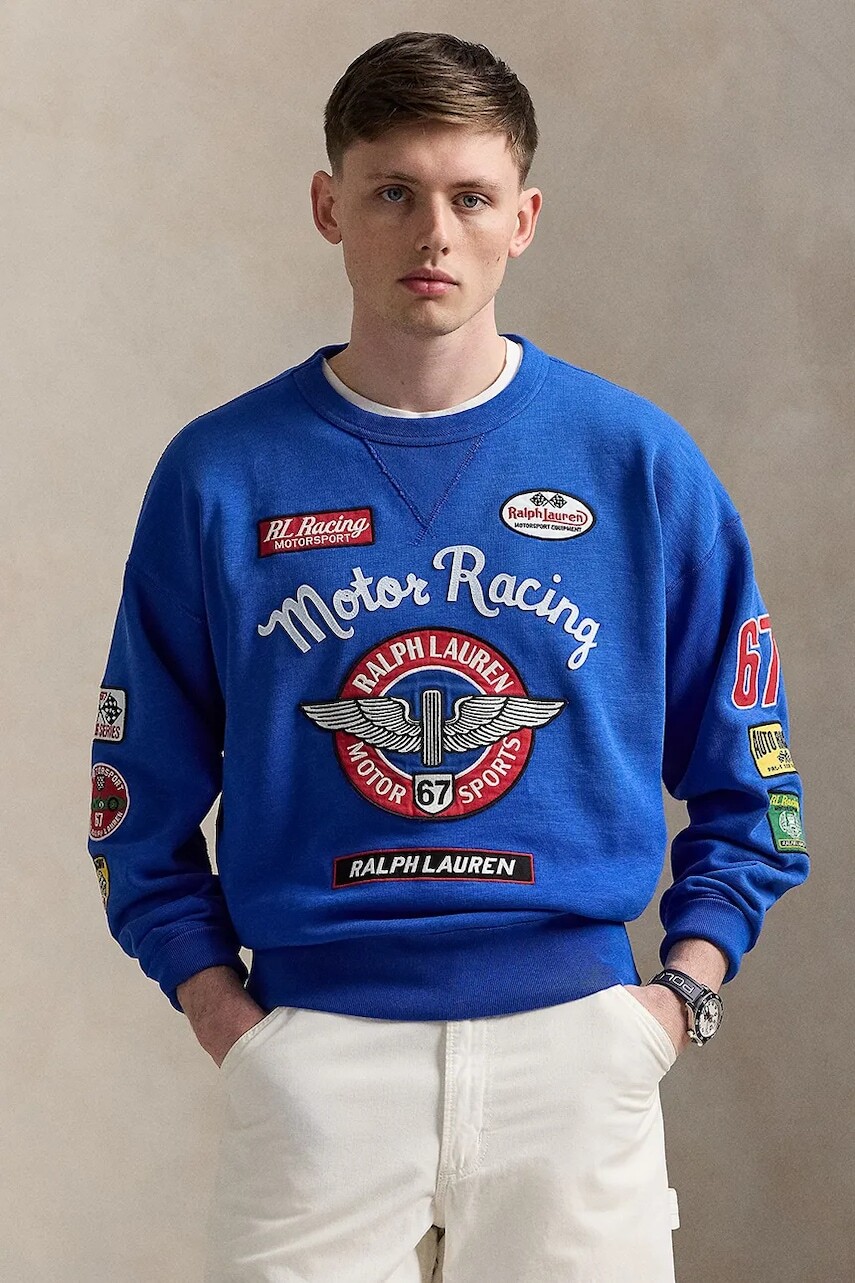 Bavlnená mikina Polo Ralph Lauren Lscnvfm2 Long Sleeve tmavomodrá farba, s nášivkou, 710972338