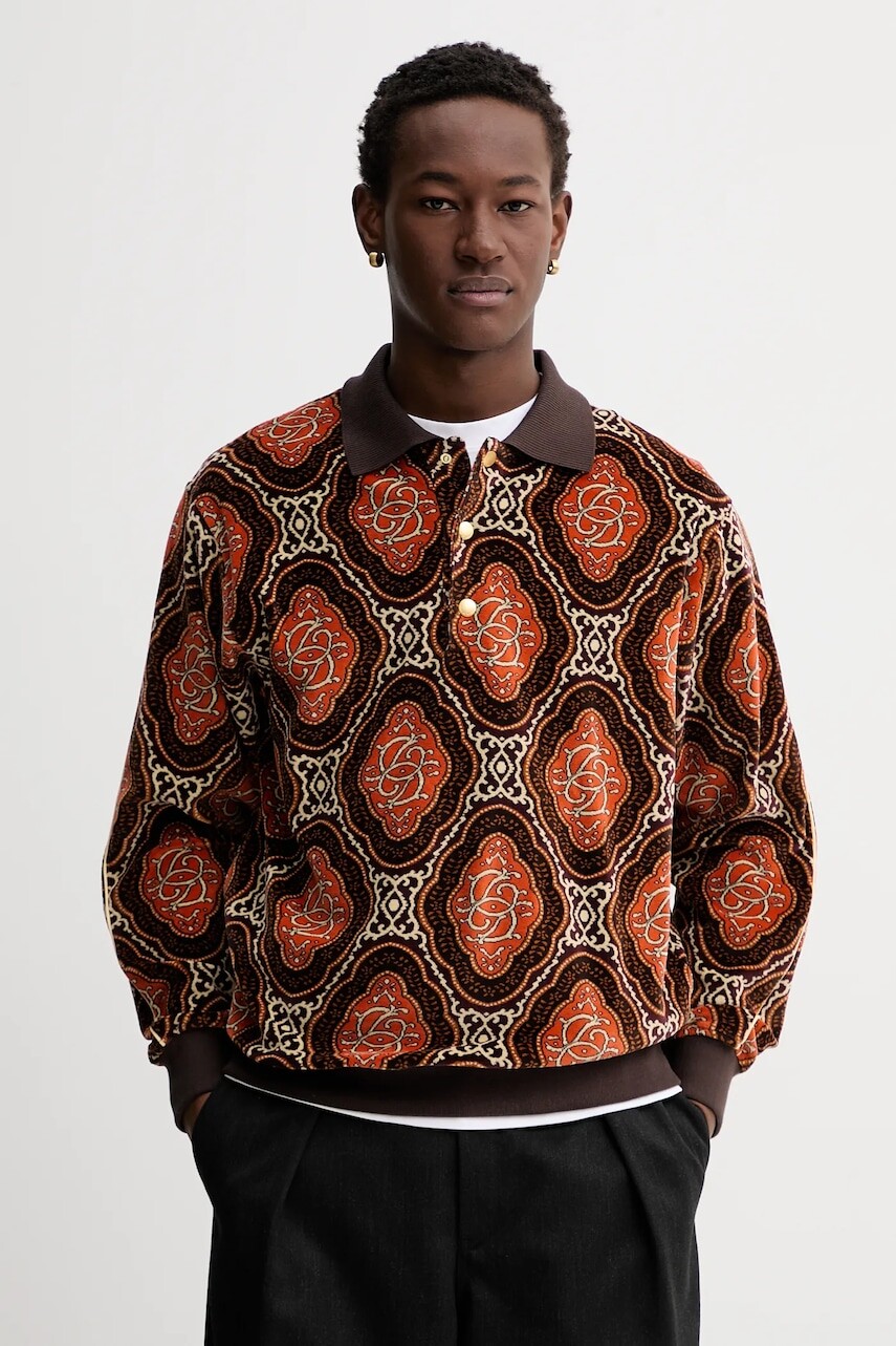 Tričko s dlhým rukávom Drôle de Monsieur Le Polo Velours MEdaillon hnedá farba, vzorované, I.PL137.CO235