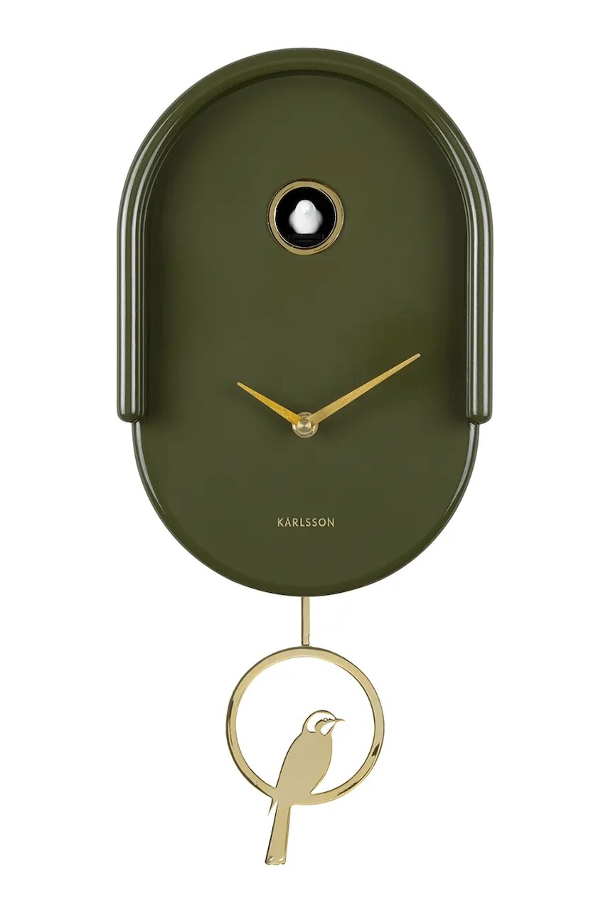 Nástenné hodiny s kukučkou Karlsson Tweet 42 cm zelená farba