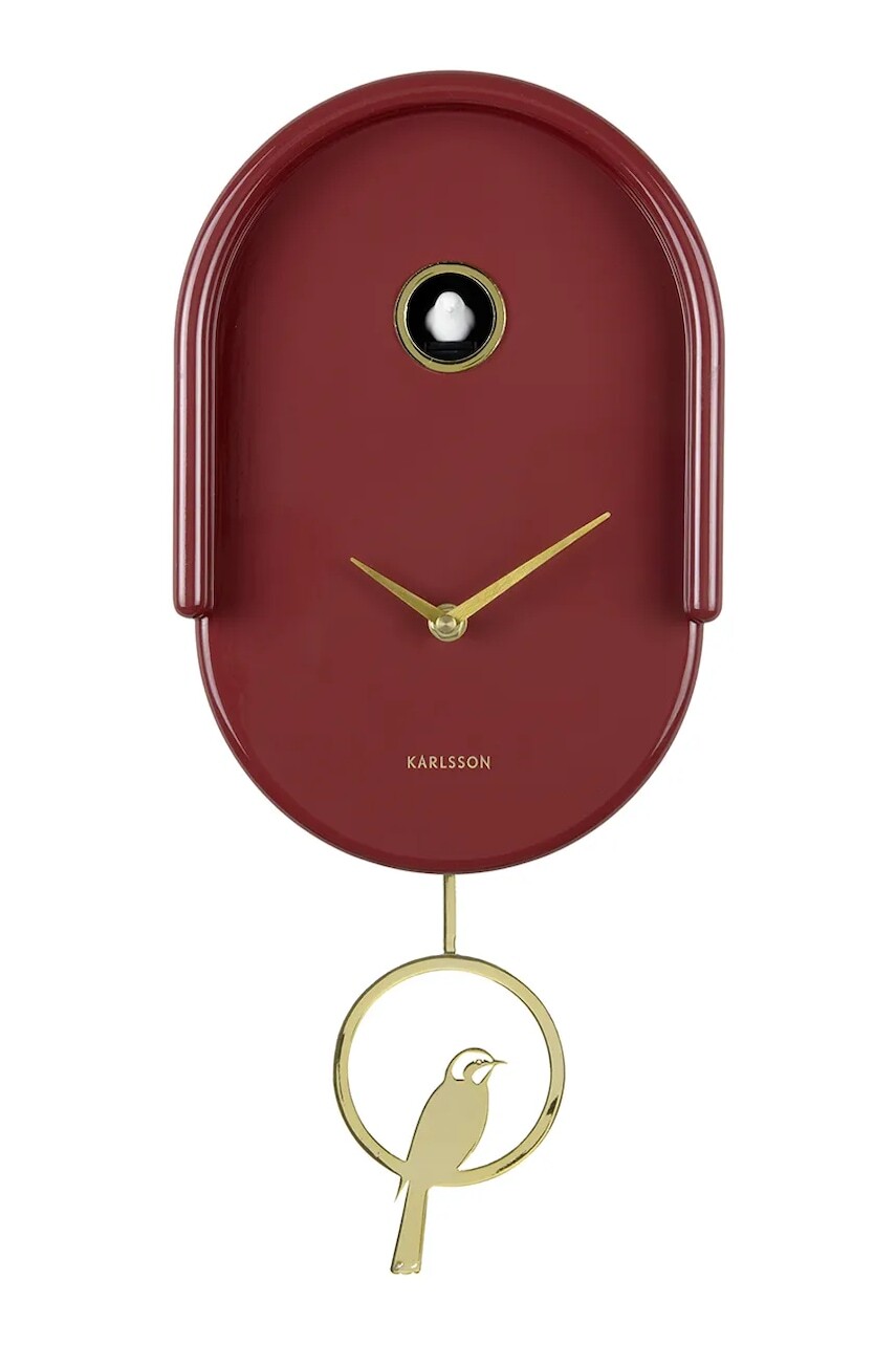 Nástenné hodiny s kukučkou Karlsson Tweet 42 cm bordová farba