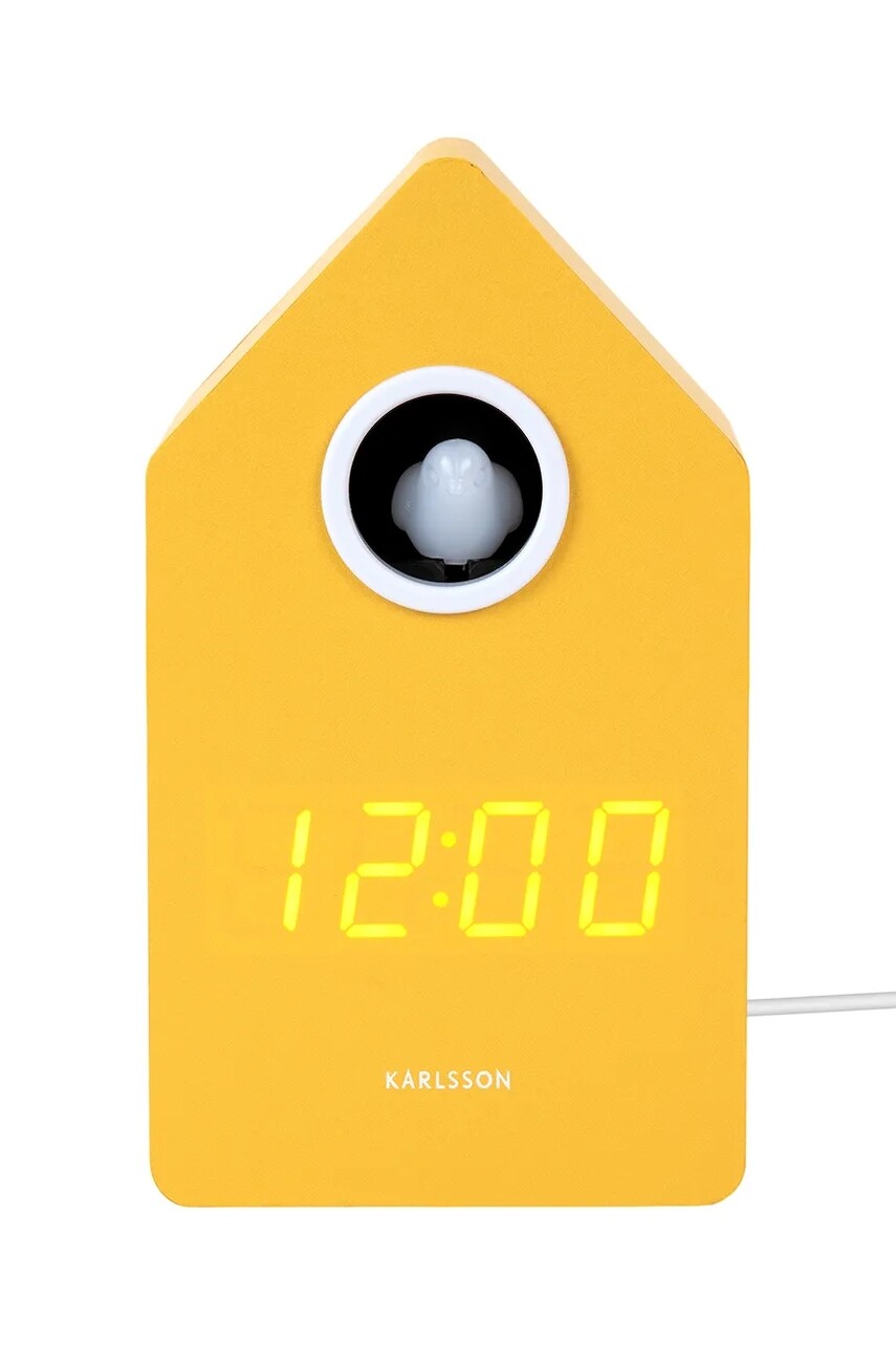 Led stolový budík s kukučkou Karlsson Cuckoo LED 16 cm žltá farba