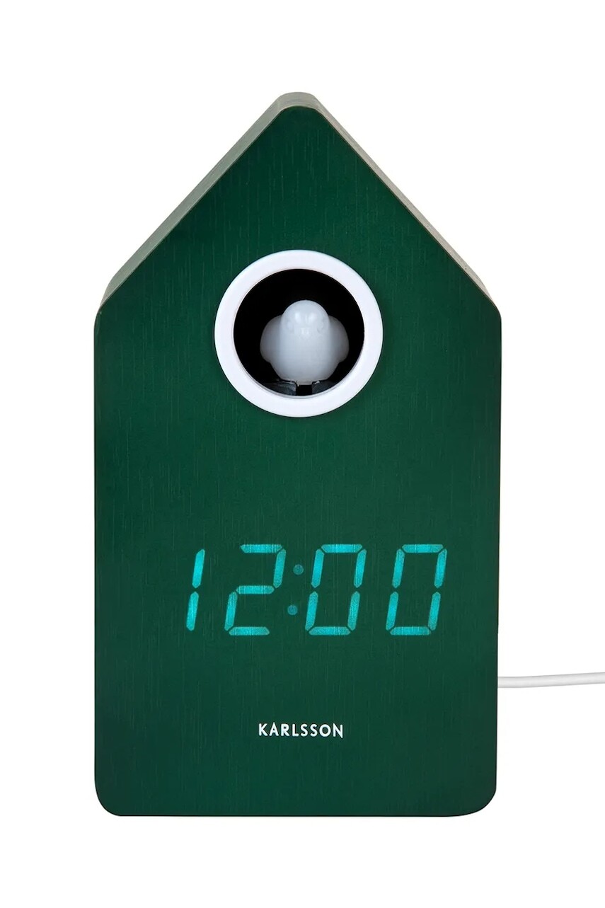Led stolový budík s kukučkou Karlsson Cuckoo LED 16 cm zelená farba